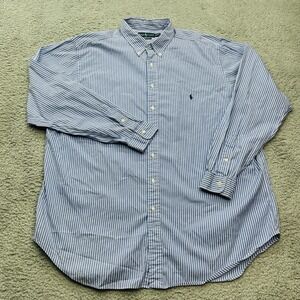 Polo Ralph‎ Lauren Striped Shirt Mens 2XLT Tall Classic Fit Blue White Preppy